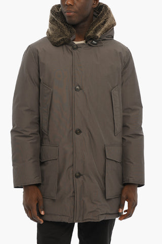 Solid Color Down Jacket with Detachable Real Fur Trim