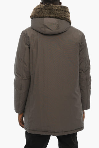 Solid Color Down Jacket with Detachable Real Fur Trim