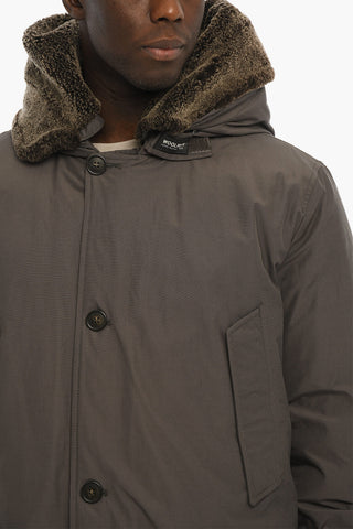 Solid Color Down Jacket with Detachable Real Fur Trim