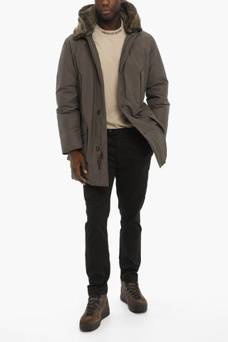 Solid Color Down Jacket with Detachable Real Fur Trim
