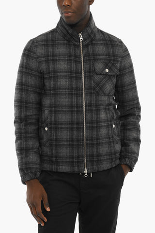 Plaid Motif Down Jacket with Extractable Hood