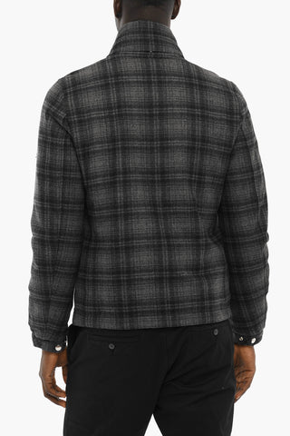 Plaid Motif Down Jacket with Extractable Hood