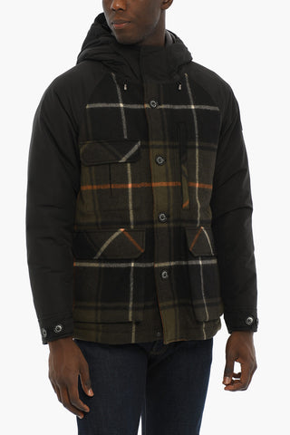 Plaid Motif Double Layered Down Jacket with Hood
