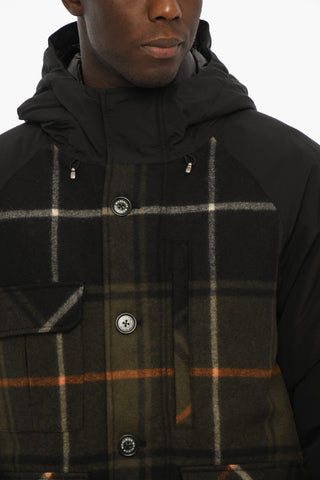 Plaid Motif Double Layered Down Jacket with Hood