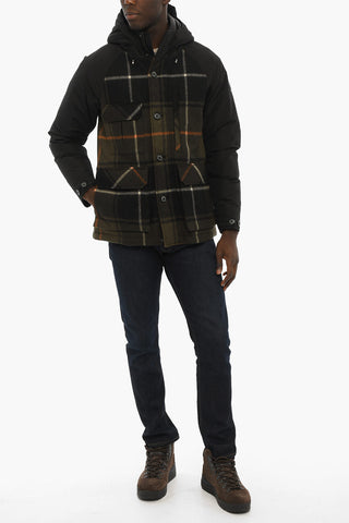 Plaid Motif Double Layered Down Jacket with Hood