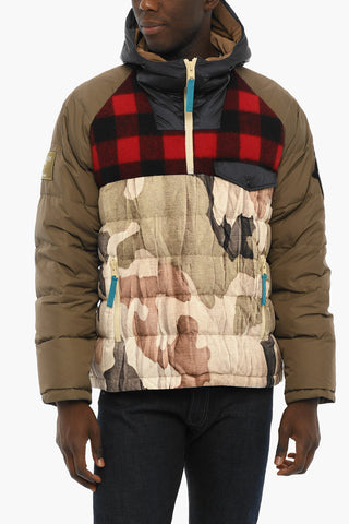 GRIFFIN Camouflage Down Jacket with Buffalo Checked Detail and Removable Logo Pach