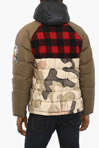 GRIFFIN Camouflage Down Jacket with Buffalo Checked Detail and Removable Logo Pach