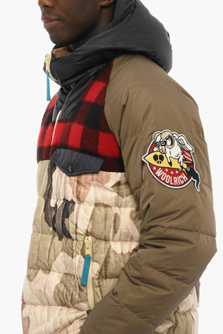 GRIFFIN Camouflage Down Jacket with Buffalo Checked Detail and Removable Logo Pach