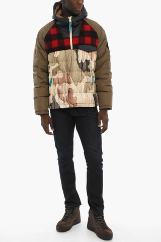 GRIFFIN Camouflage Down Jacket with Buffalo Checked Detail and Removable Logo Pach