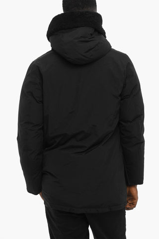 Solid Color Down Jacket with Hood and Real Fur Detail