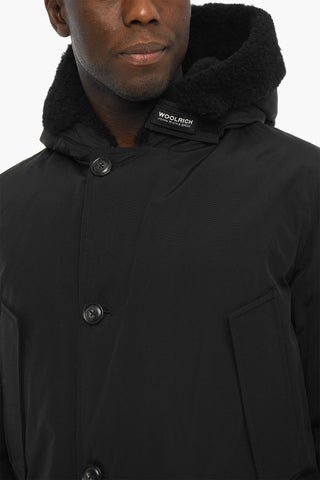 Solid Color Down Jacket with Hood and Real Fur Detail