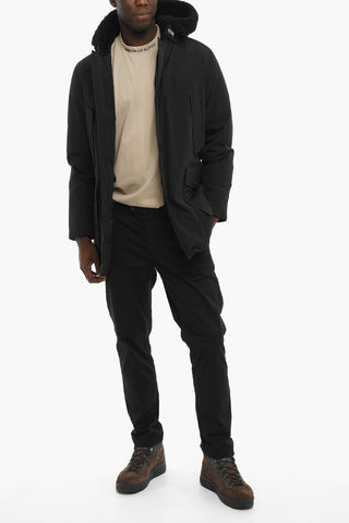 Solid Color Down Jacket with Hood and Real Fur Detail