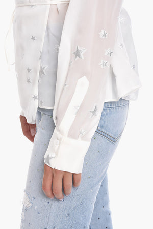 Silk-Blend Wrap Shirt with Lurex Motif