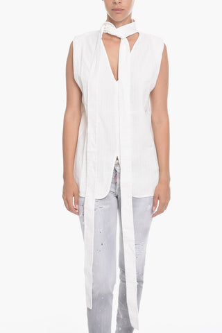 Top Tie-neck Smanicato in Misto Canapa