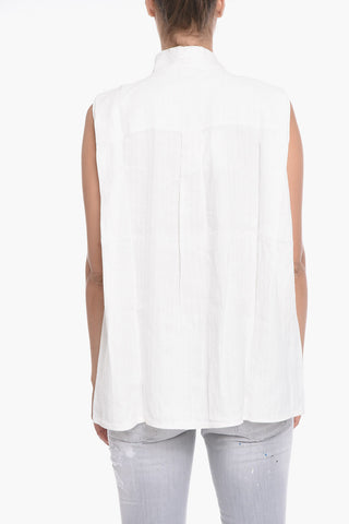 Top Tie-neck Smanicato in Misto Canapa