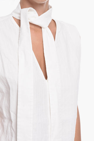 Top Tie-neck Smanicato in Misto Canapa