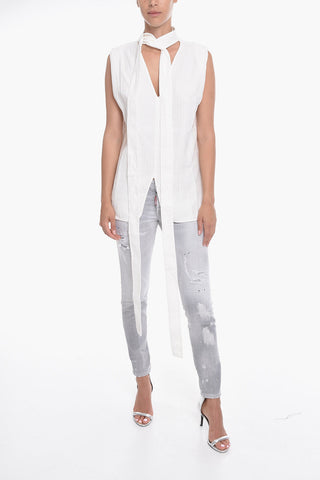 Top Tie-neck Smanicato in Misto Canapa