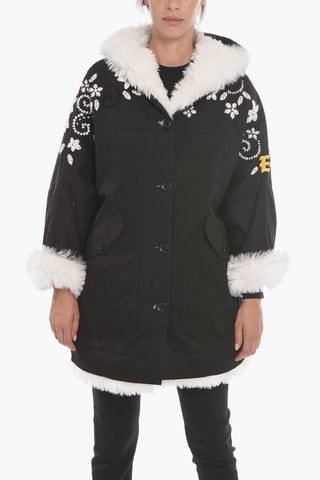 Embroidered Parka with Eco-fur Lining