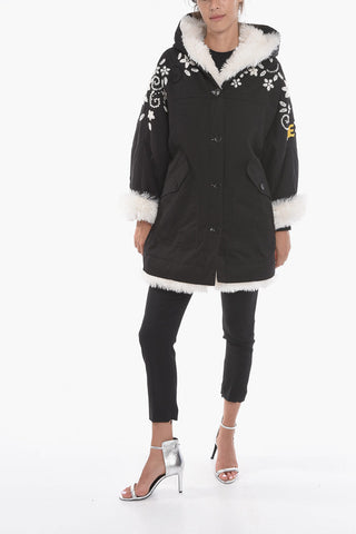 Embroidered Parka with Eco-fur Lining