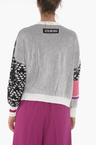 Crew Neck Wool Blend Embroidered Sweater