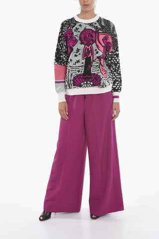Crew Neck Wool Blend Embroidered Sweater
