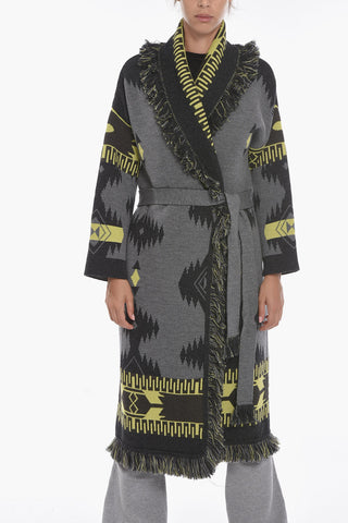 Trench in Lana Vergine Jacquard con Frange