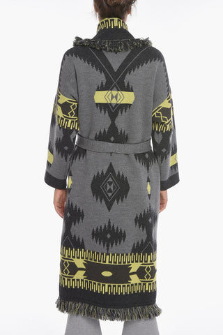Trench in Lana Vergine Jacquard con Frange