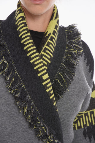 Trench in Lana Vergine Jacquard con Frange