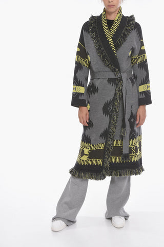 Trench in Lana Vergine Jacquard con Frange