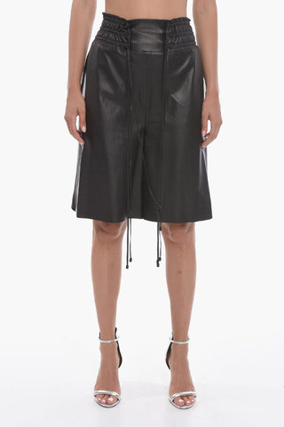 Soft-leather AYDUON High-waisted Shorts with Triple Drawstring