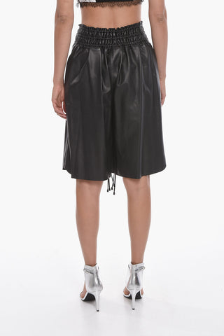 Soft-leather AYDUON High-waisted Shorts with Triple Drawstring