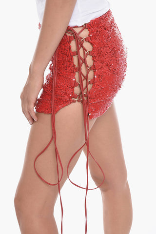 Sequin Miniskirt MELILLA with Side Lace Detail
