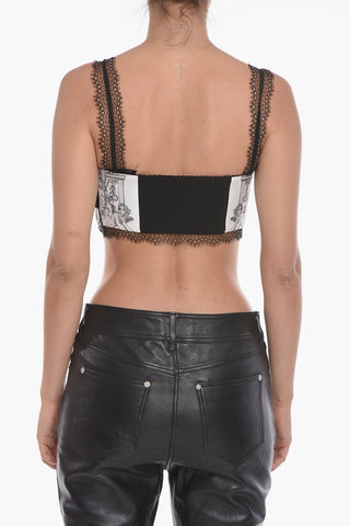 Silk Cropped Top with Baroque Pattern and Lace Detail