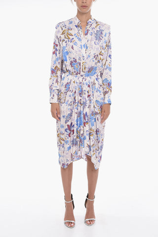 OKLEYA Pleated Dress with Floral Motif