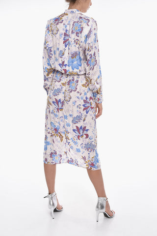 OKLEYA Pleated Dress with Floral Motif