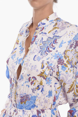 OKLEYA Pleated Dress with Floral Motif