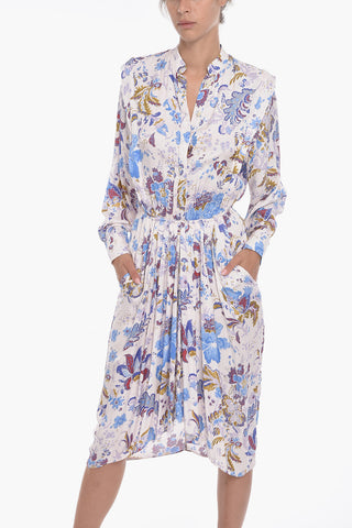 OKLEYA Pleated Dress with Floral Motif