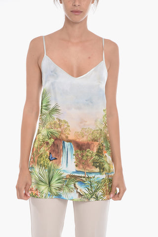 Viscose-satin TECLA Top with Jungle Print