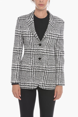 Houndstooth Printed Blazer with Flap Pockets