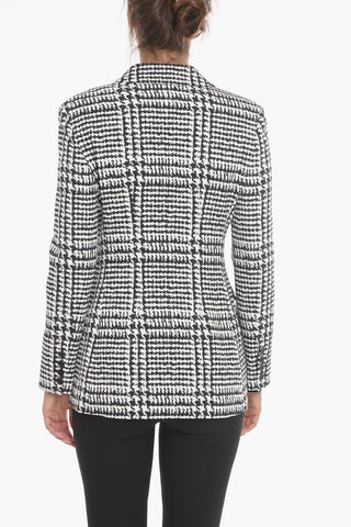 Houndstooth Printed Blazer with Flap Pockets