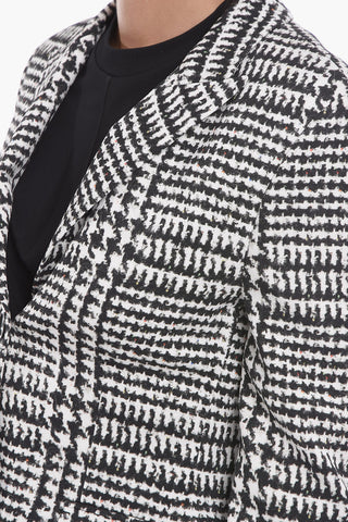 Houndstooth Printed Blazer with Flap Pockets