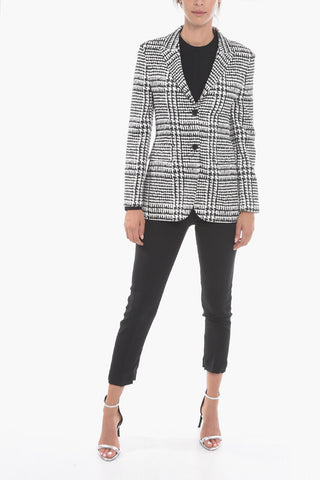 Houndstooth Printed Blazer with Flap Pockets
