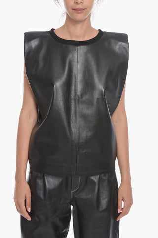 Soft-leather UMAYYAD Sleeveless Top with Padded Shoulders