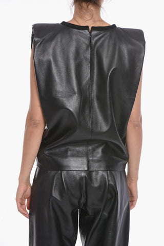 Soft-leather UMAYYAD Sleeveless Top with Padded Shoulders