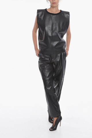 Soft-leather UMAYYAD Sleeveless Top with Padded Shoulders