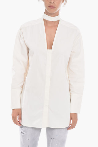 Cotton-poplin Oversized V-neck Shirt