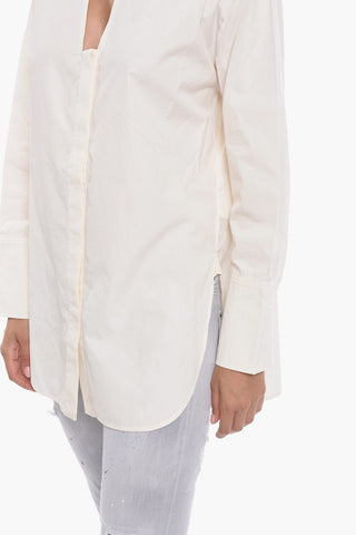 Cotton-poplin Oversized V-neck Shirt