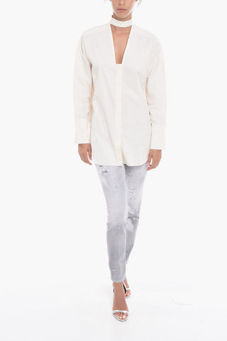 Cotton-poplin Oversized V-neck Shirt