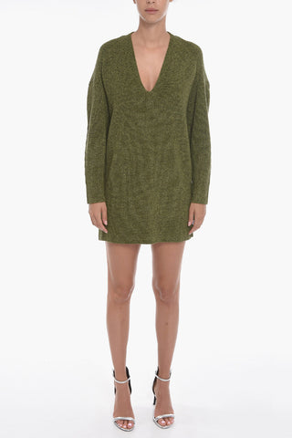 Wool Long Sweather with V-neckline and Buttons