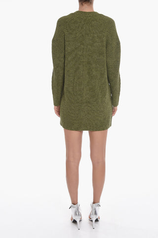 Wool Long Sweather with V-neckline and Buttons